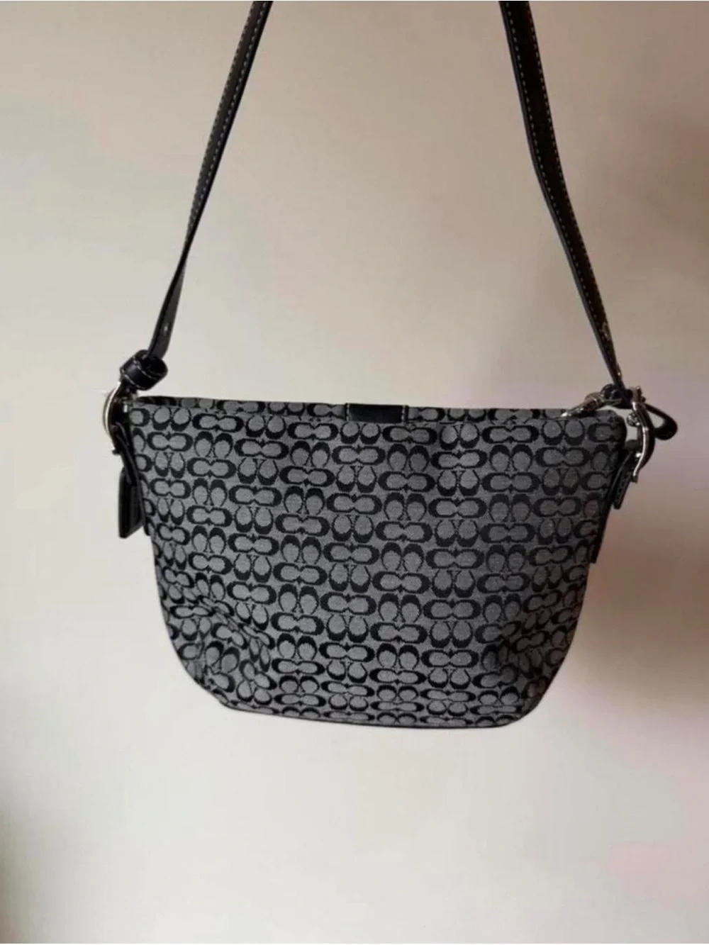 Coach Black Signature Jacquard Demi Crossbody Bag with Leather Trim